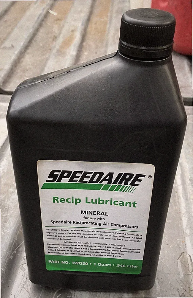 Speedaire 1WG50 Recip Lubricant Mineral 1 Quart Reciprocating Air Compressor oil