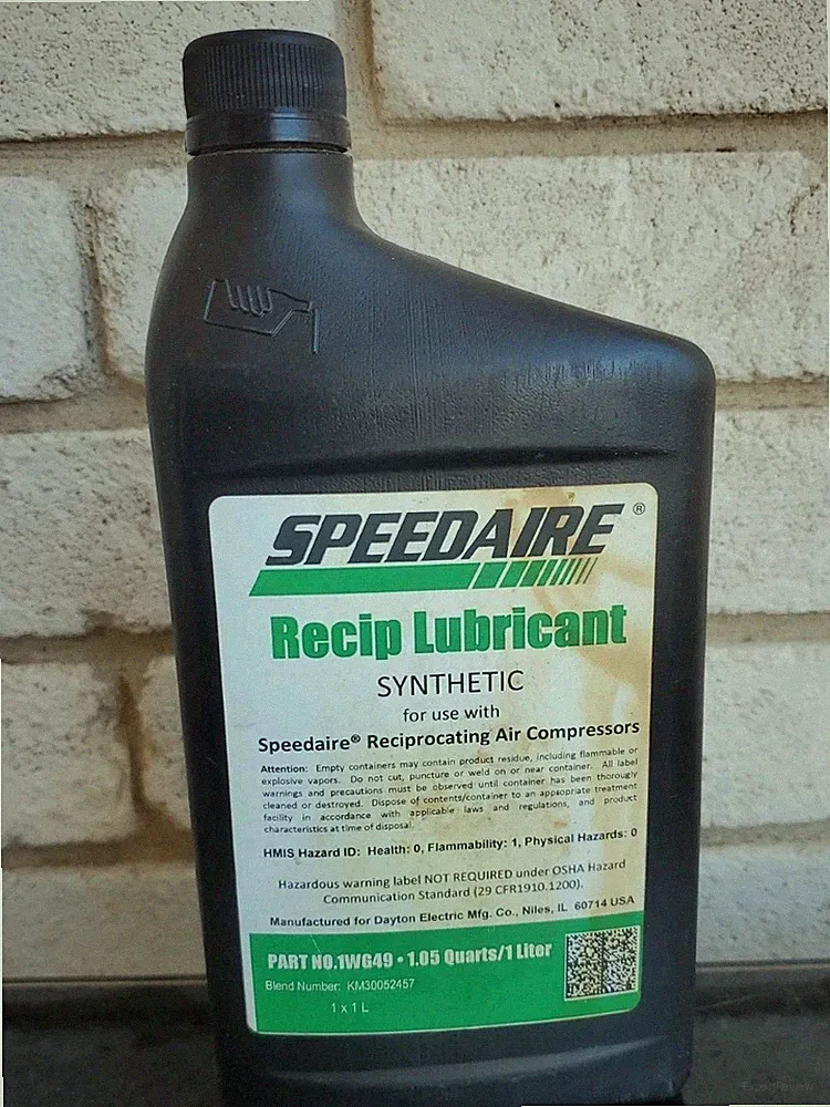 Speedaire Synthetic Reciprocating Compressor Oil 1WG49 1 Liter