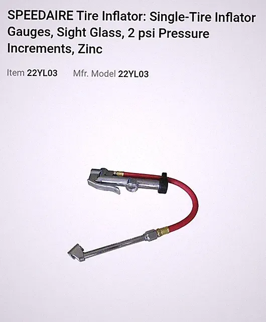 SPEEDAIRE TIRE INFLATOR SINGLE TIRE INFLATOR GAUGES, SIGHT GLASS 2 PSI INCREMENT